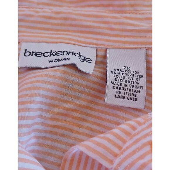 NWT Breckenridge Peach/White Button Up Shirt Embroidered Birdhouses Women's 2X - Picture 5 of 6